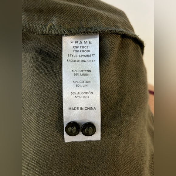 Frame Linen Blend Minimalist Popover Top Faded Militia Green size XS - Picture 7 of 10